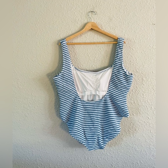 J. Crew Textured Blue White Stripe Scoop Back One-Piece Swimsuit NWT - Picture 4 of 10